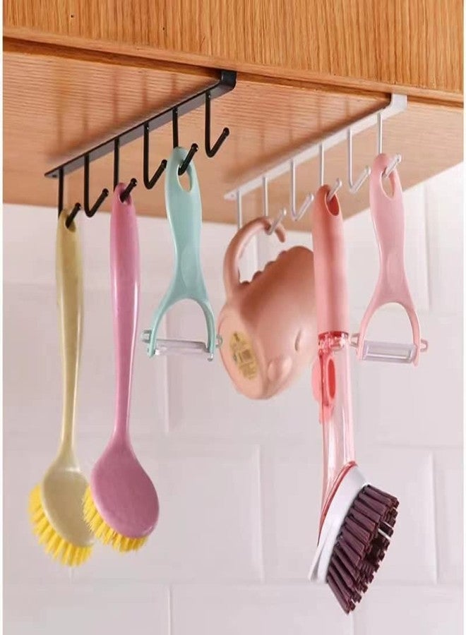 LZYDD 2pcs Multi-Hooks Under The Cabinet 6-Hook Hanging Hook Rack Kitchen Utensil Cupboard Hanger Chest Organizer Cup Holder for Coffee Bar, Fit for 0.8 Inch Thickness Shelf or Less, Nail Free (Black) - Image 3